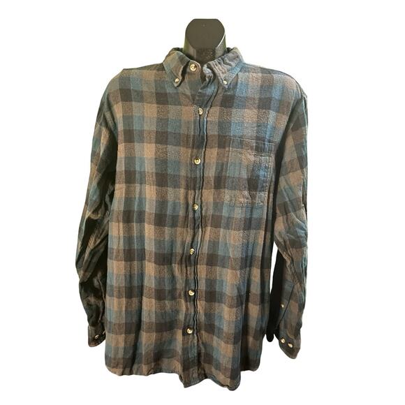 Hobbs Creek Men’s Flannel Shirt Large Blue Brown Plaid Cotton Button Down - Picture 1 of 7